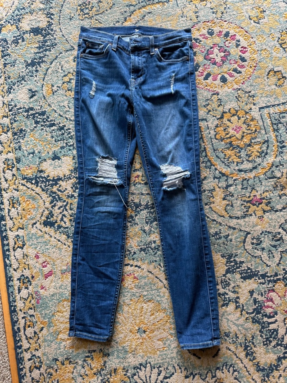 7 For All Mankind Distressed Dark Blue Skinny Jeans - Women
